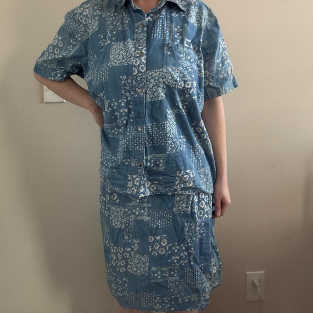 Vintage Patchwork 2 Piece Set Chambray Top & Skort Y2K - Picture 4 of 7